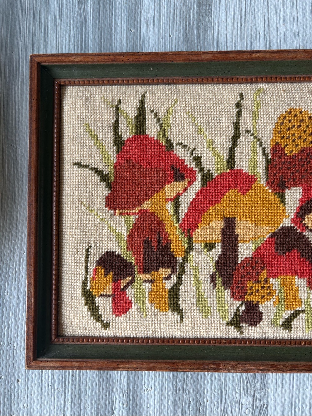 Vintage Multi-Colored Mushroom Crewel Embroidered Framed Art - Picture 6 of 8
